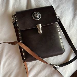 Versace like vintage genuine leather crossbody bag